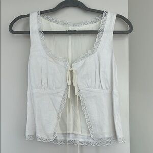 Reformation White Lace Tie Top